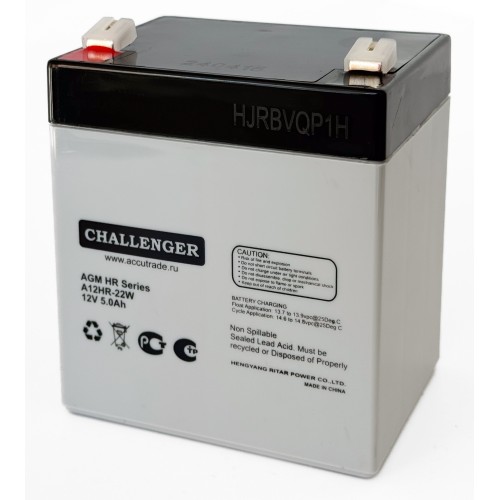 Стационарная свинцово кислотная AGM батарея Challenger A12HR-22W 12V 5.5Ah