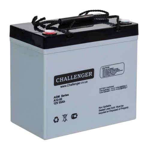 Стационарная свинцово кислотная AGM батарея Challenger A12-55 12V 55Ah